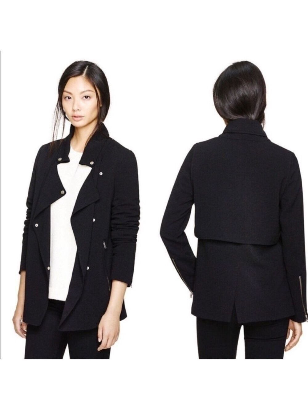 Aritzia Wilfred Mayet Black Crepe Lightweight Drapey Moto Jacket, Size Small